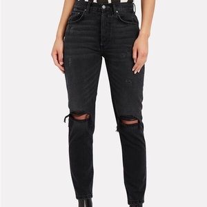 Boyish by Her Billy High Rise Skinny Jean Size 25 Black Distressed Touch of Evil